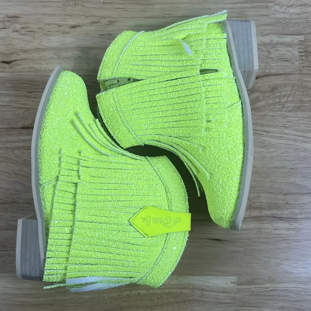 A Bear Co Girls Youth Size 12 Neon Yellow Sparkly Low Cut Cowgirl Boots NEW